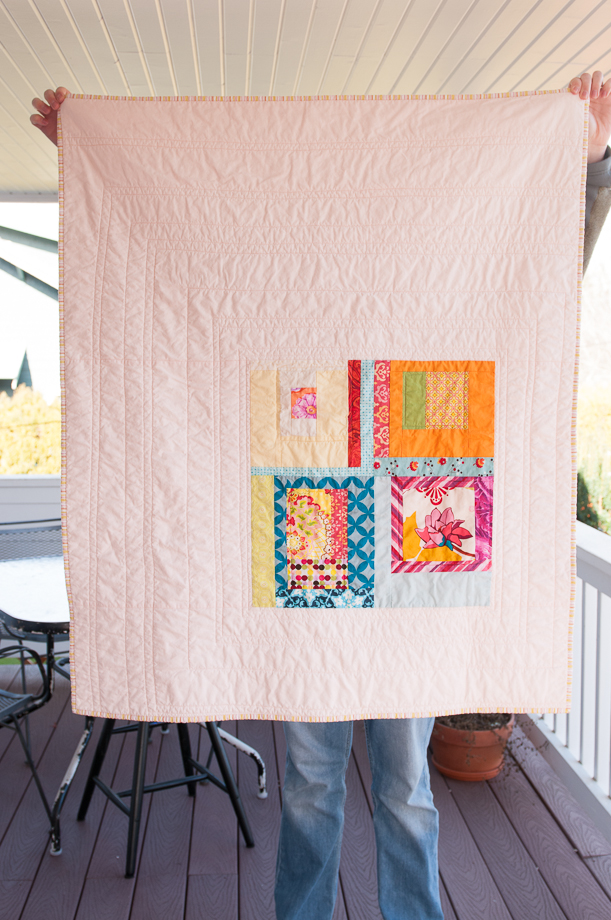 Simple pink box modern baby quilt