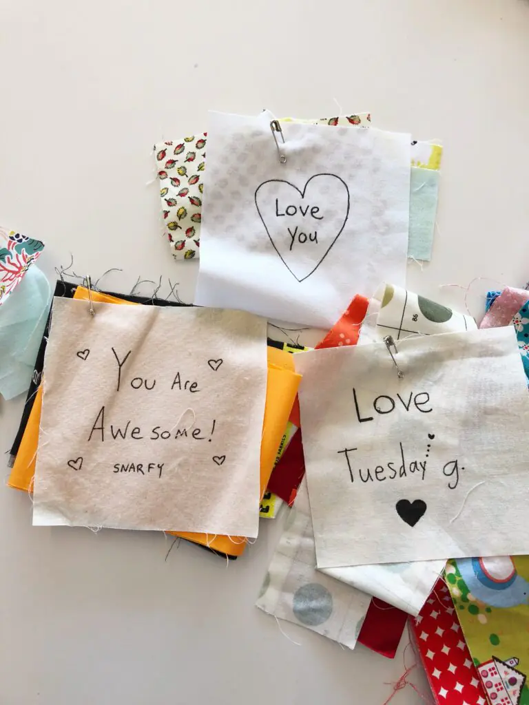 Adoption Quilt Patchwork: Handwritten "Love You" Fabric Squares
