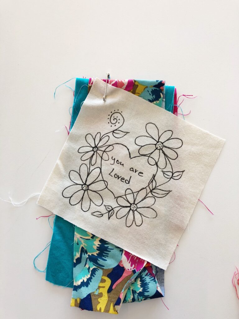 Adoption Quilt Block: 'You Are Loved' Floral Embroidery Square